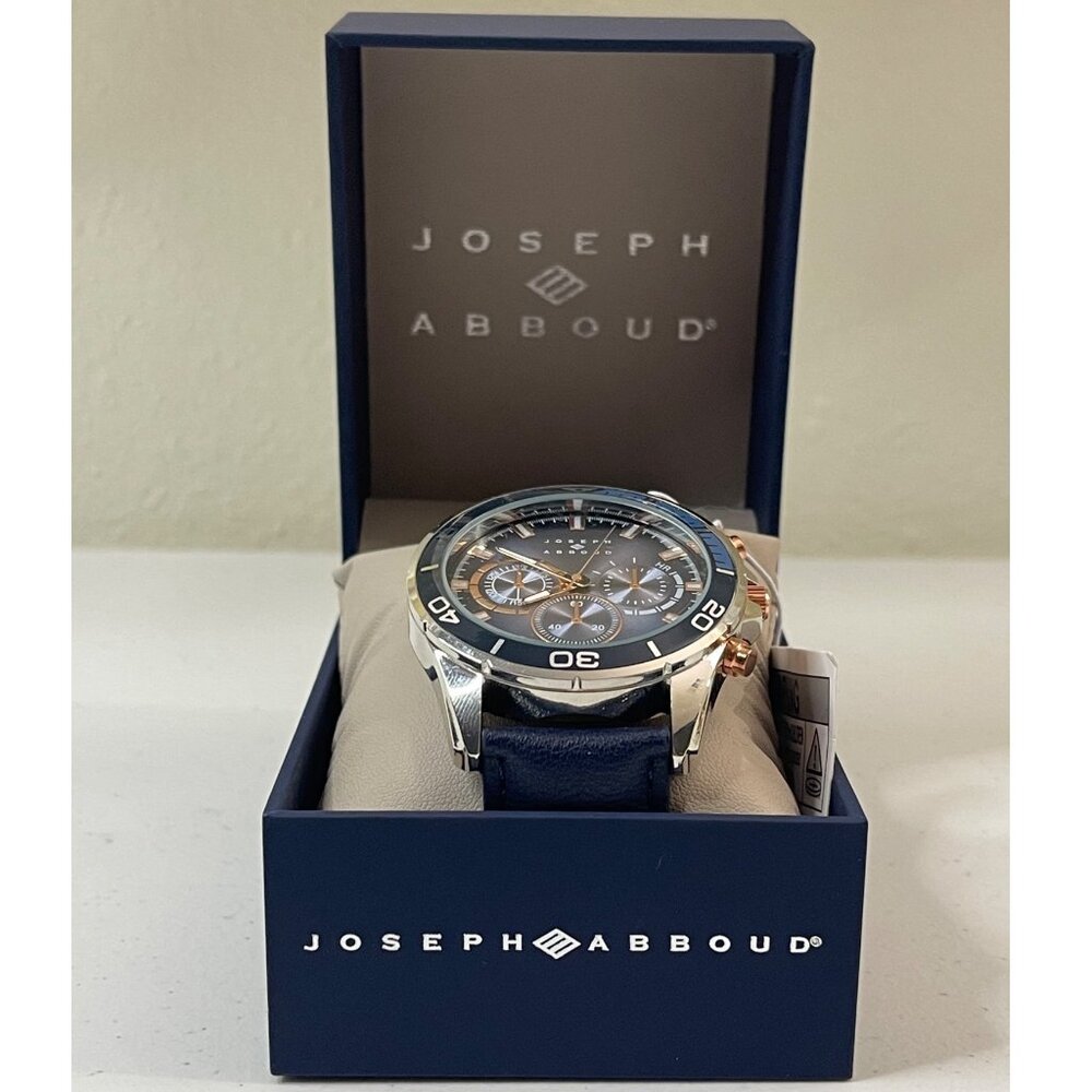 Joseph Abboud Silver-Tone, Blue Strap, Blue Dial, Mens Watch In Original Box - Picture 9 of 13